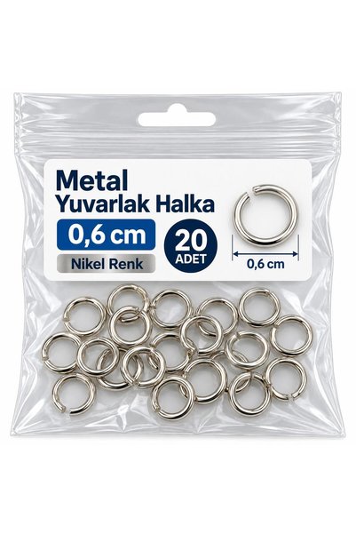 Mg Aksesuar Paracord Accessory Bracelet, Hobby Connection Metal Round Ring 0.6 cm Nickel Color*20 Pcs