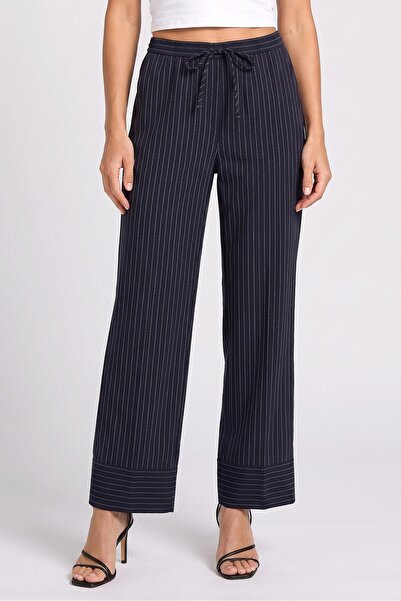 JCL PARIS Women Loose Fit Stripe Wide Leg Pants, Navy