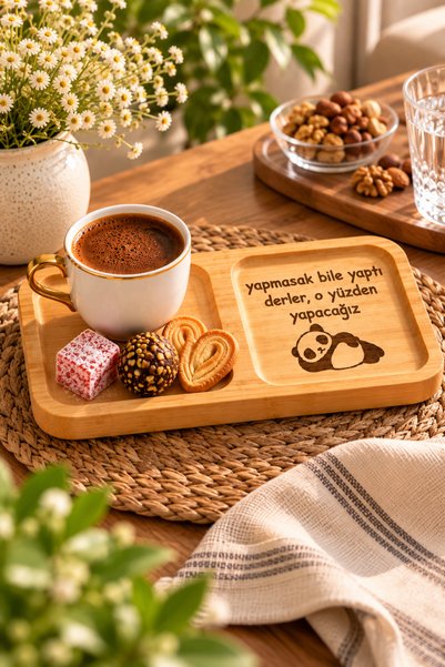 PakerStudio Espri Temalı 2 Bölmeli Lazer işlemeli Bambu Kahve Sunumluğu "Yapm...
