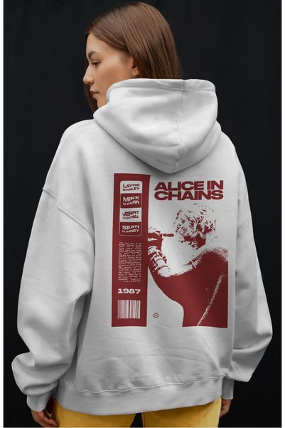 SEVBANO Hanorac premium oversize unisex cu imprimeu frontal Alice In Chains R...