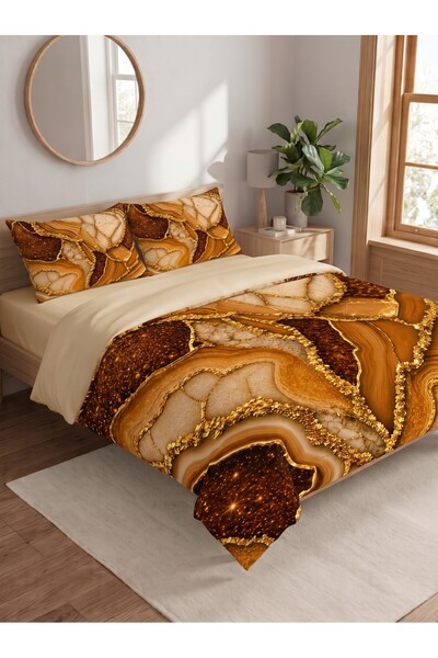 Levva Home Gold Powder Light Pattern 3D Digital Printed Double Bed Sheet Adul...