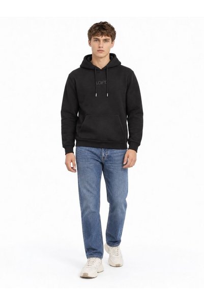 Loft Erkek Siyah Kapüşonlu Regular Fit Sweatshirt