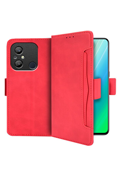 XGSM Husă tip carte pentru Xiaomi Redmi 12C, cu slot pentru card, roșie