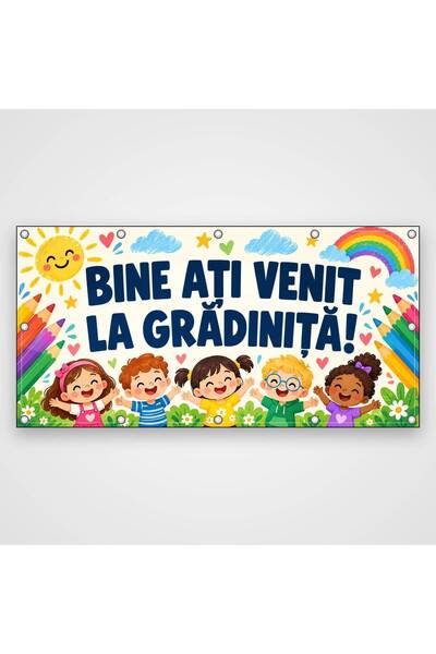 ShopPrint Banner Bine ați venit la grădiniță!, 150x75 cm, frontlit cu tiv și ...