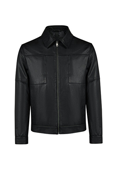 Derimod Bastoni Men's Black Shirt Collar Leather Jacket 26Wgd6630Mm