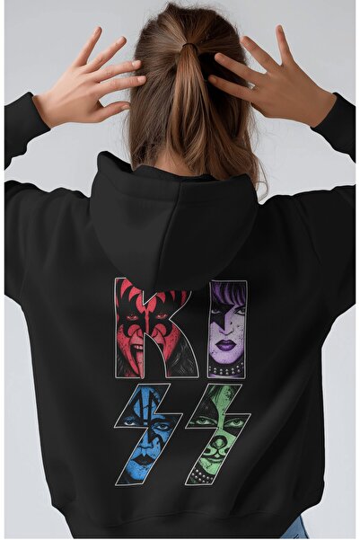 SEVBANO Hanorac premium oversize unisex cu imprimeu frontal Kiss Rock Metal M...
