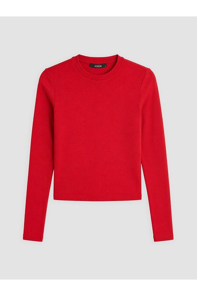 LC Waikiki NEVAVM Farkıyla XSIDE Red Ribana قميص نسائي بأكمام طويلة وضيق للغا...