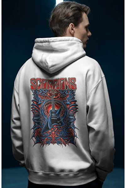 SEVBANO Hanorac premium supradimensionat unisex cu imprimeu frontal Scorpions...