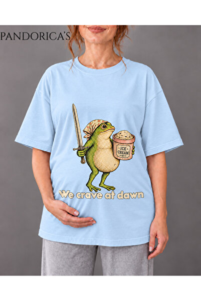 PANDORICA Pregnant-Themed "We Crave at Dawn" Written Ice Cream Cute Frog Prin...