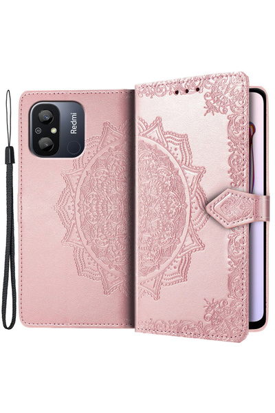 XGSM Husă tip carte pentru Xiaomi Redmi 12C, Mandala, auriu roz