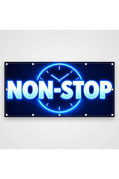ShopPrint Banner Non-stop 24/7 – neon albastru, 150x75 cm, frontlit cu tiv și...