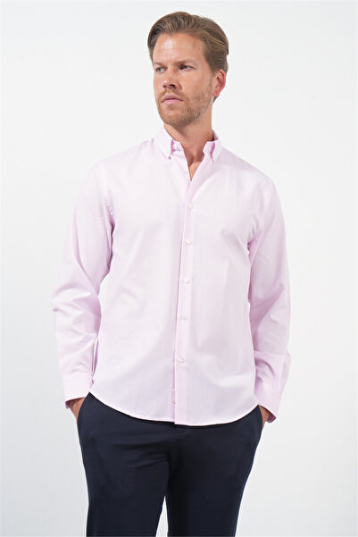 İmza Pink Buttoned Collar Long Sleeve Slim Fit Cotton Shirt 1004260235