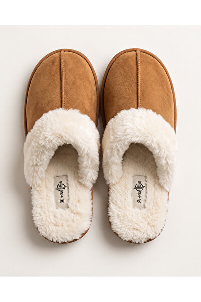 TOP CLOTHE Women's Winter Soft Fur Lined Slides - Brown with Off-White Fur, W...