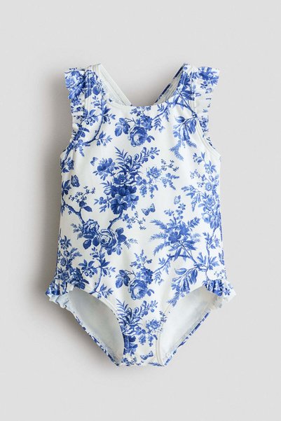H&M Frill-trimmed patterned swimsuit