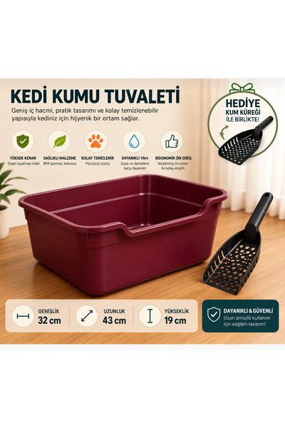 Poliwork Yarı Açık Kedi Tuvaleti Plastik Kedi Kum Kabı Yüksek Kenarlı Relax K...