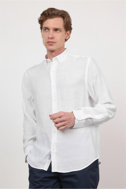 İmza White Buttoned Collar Long Sleeve Pocketless Slim Fit Modal Shirt 1004260162