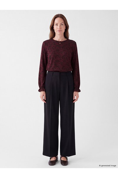 LC Waikiki Nevavm with Difference Lcw Grace Burgundy Patterned Oval Collar Long Sleeve Women's Blouse