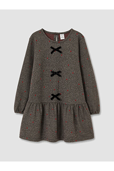 LC Waikiki Lcw Kids Black Interlock Patterned Girl's Dress with Nevavm Differ...