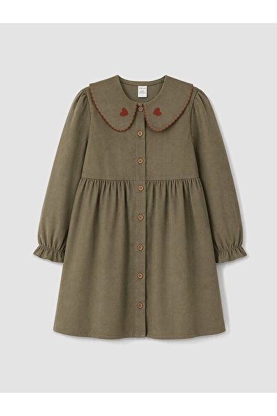 LC Waikiki Lcw Baby Khaki Velvet Embroidered Girls' Dress with Nevavm Difference