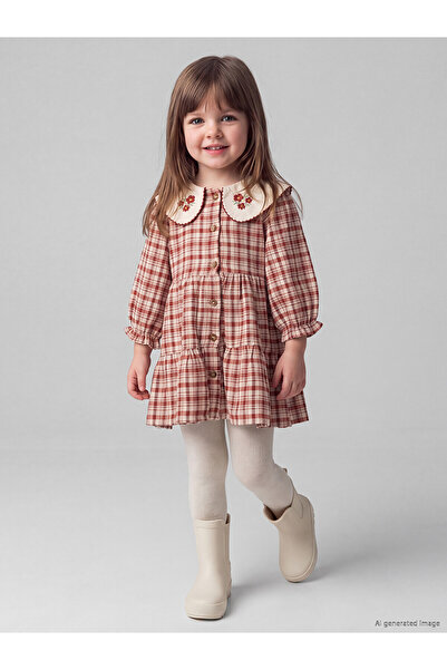 LC Waikiki Nevavm Lcw Baby Ecru Baby Collar Plaid Baby Girl Dress with a Diff...