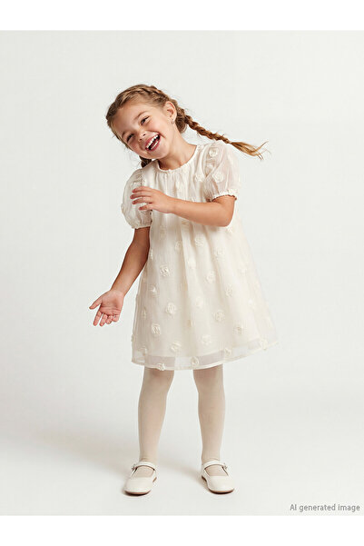 LC Waikiki Lcw Kids Ecru Floral Girls' Evening Dress with Nevavm Difference