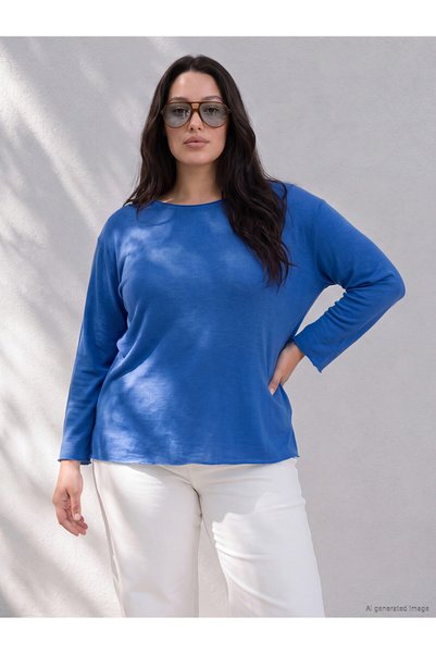 LC Waikiki Nevavm with a Difference Lcw Curve Blue Combed Cotton Plain Oval N...