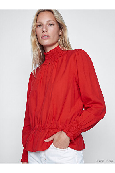 LC Waikiki Nevavm with a Difference Lcw Vision Red Straight Collar Long Sleev...