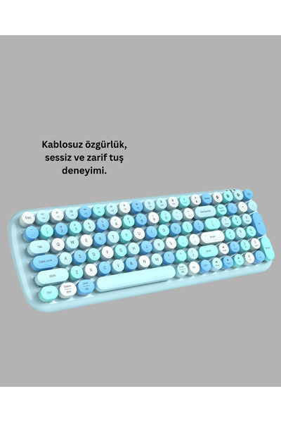 Retro Daktilo Stilli Kablosuz Klavye Mouse Seti – Sessiz ve Şık