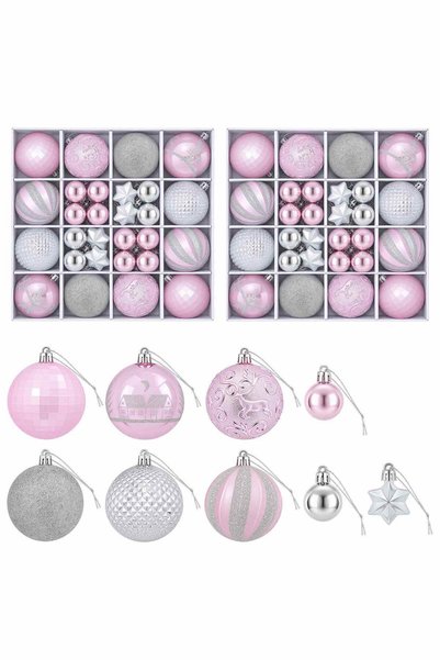 vidaxl Set de globuri de Crăciun 88 buc. roz și argintiu Ø 6 cm