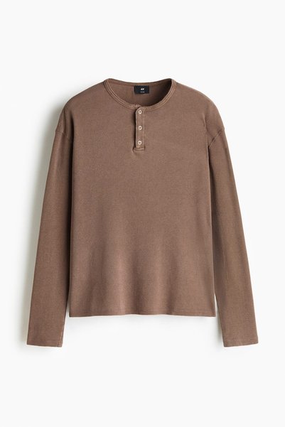 H&M Petek Dokulu Henley Üst Relaxed Fit
