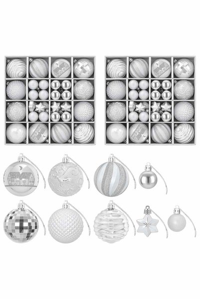 vidaxl Set de globuri de Crăciun 88 buc. Argintiu Ø 6 cm Plastic