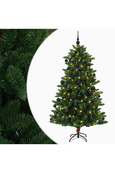 vidaxl Brad de Crăciun artificial cu globuri 210 cm 300 LED-uri
