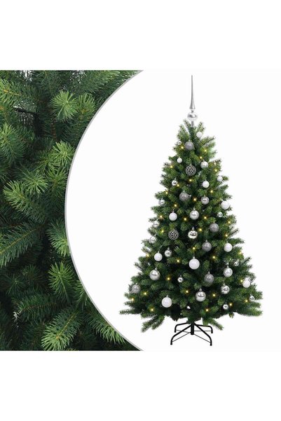 vidaxl Brad de Crăciun artificial cu globuri 150 cm 150 LED-uri
