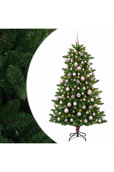 vidaxl Brad de Crăciun artificial cu globuri 180 cm 300 LED-uri