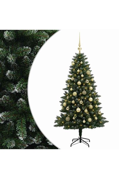 vidaxl Brad de Crăciun artificial cu globuri 120 cm 150 LED-uri
