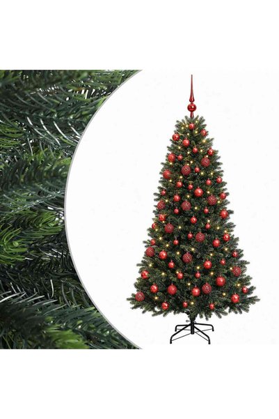 vidaxl Brad de Crăciun artificial cu globuri 180 cm 300 LED-uri