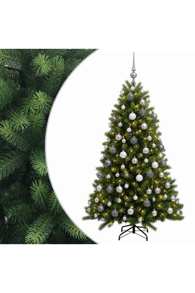 vidaxl Brad de Crăciun artificial cu globuri 210 cm 300 LED-uri