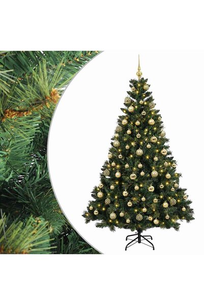 vidaxl Brad de Crăciun artificial cu globuri 210 cm 300 LED-uri