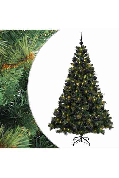 vidaxl Brad de Crăciun artificial cu globuri 180 cm 300 LED-uri
