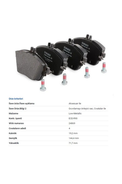Bosch FREN BALATASI - 0986494662 - GDB1932 - 64200620,0084200620,A0064204620,A0064204720,A0064206920,A0064