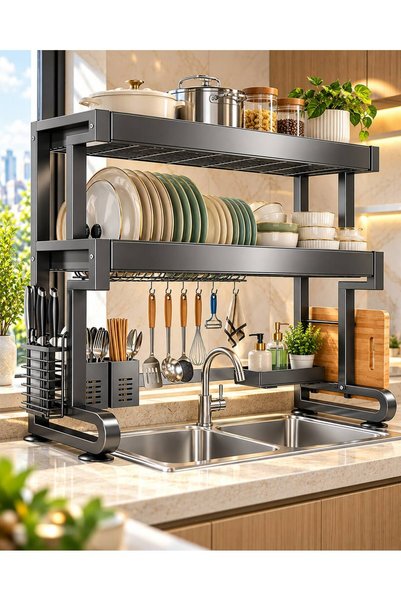 TrentonGCC Over Sink Dish Drying Rack 96 × 29 × 78 cm, 2-Tier Kitchen Organiz...