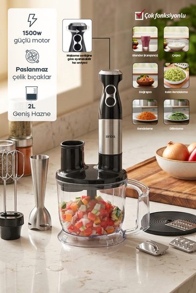 Sinbo SHB-7532 Çok Fonksiyonlu El Blender Seti - 1500 W | Doğrayıcı, Çırpıcı ...