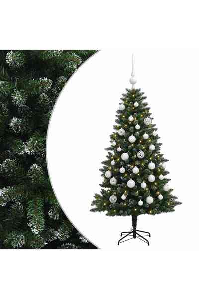vidaxl Brad de Crăciun artificial cu globuri 150 cm 150 LED-uri