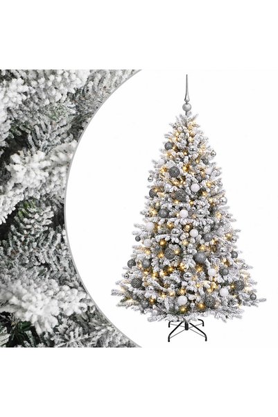 vidaxl Brad de Crăciun artificial cu globuri 210 cm 300 LED-uri