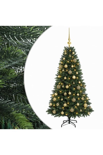 vidaxl Brad de Crăciun artificial cu globuri 150 cm 150 LED-uri