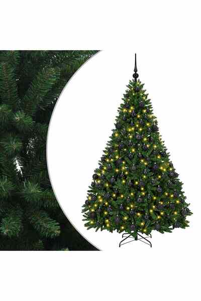 vidaxl Brad de Crăciun artificial, verde mediu, cu globuri 180 cm
