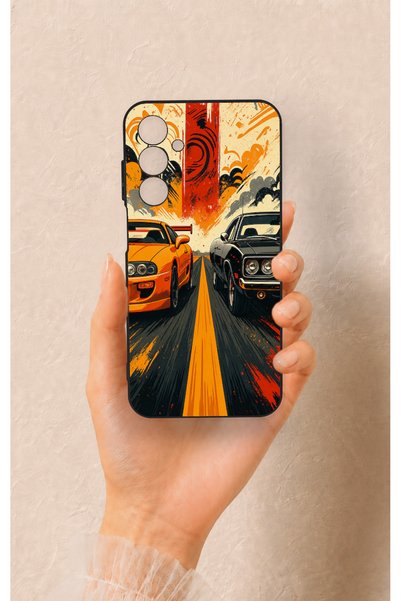 Vip Case Samsung A25 Compatible Orange and Black Car Patterned Silicone Case