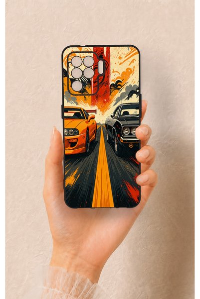 Vip Case Oppo Reno 5 Lite Compatible Orange and Black Car Patterned Silicone ...