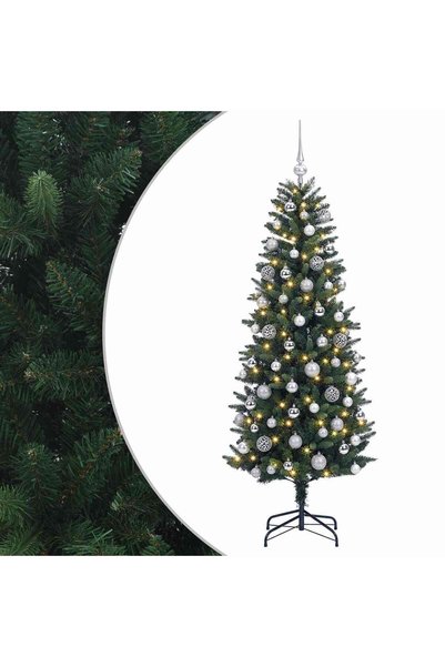 vidaxl Brad de Crăciun artificial cu globuri 180 cm 300 LED-uri