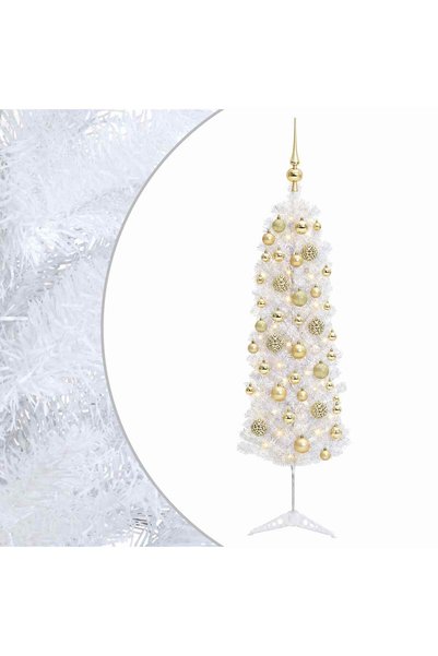 vidaxl Brad de Crăciun artificial îngust cu globuri 150 cm 150 LED-uri